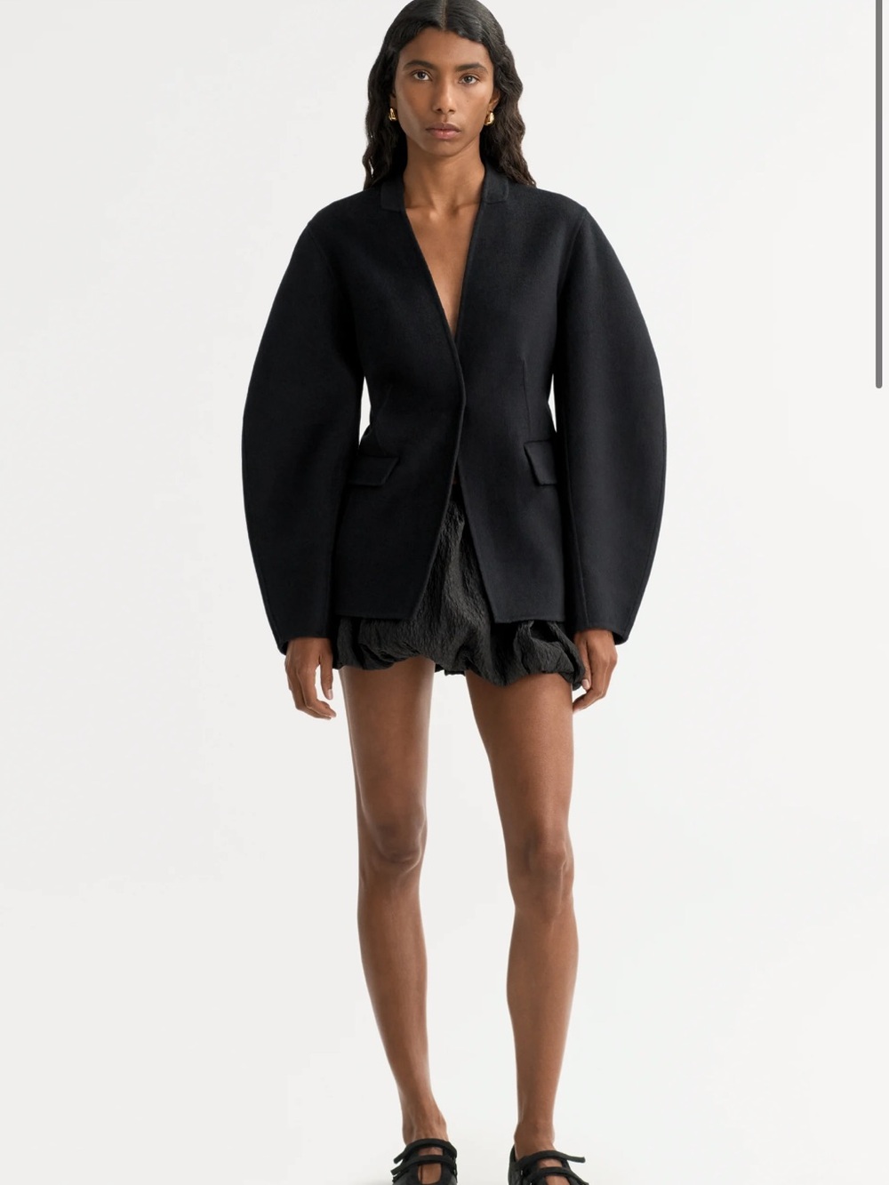 Women's Black Open-Front Structured Blazer Jacket - Picture 2 of 2